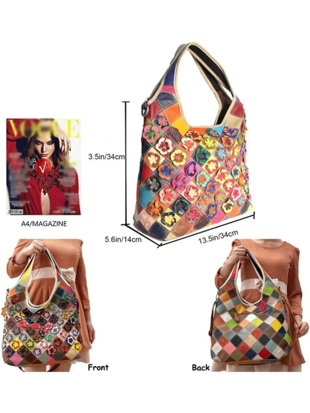 Stylish Genuine Leather Floral Hobo Tote Bag | Versatile Shoulder & Crossbody